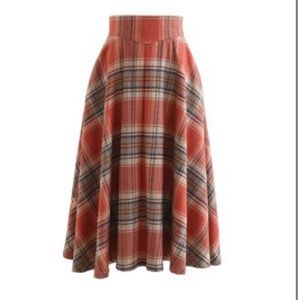 multicolor check wool A line skirt